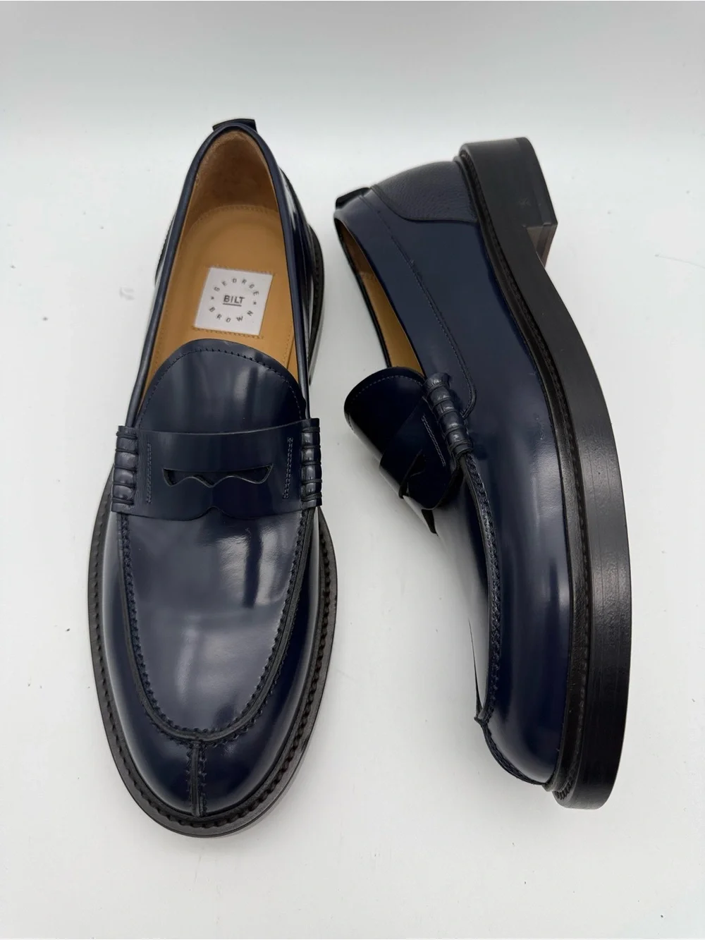 BRAND NEW George Brown Bilt Fulton Blue Leather Penny Loafers Size 9 M Italy